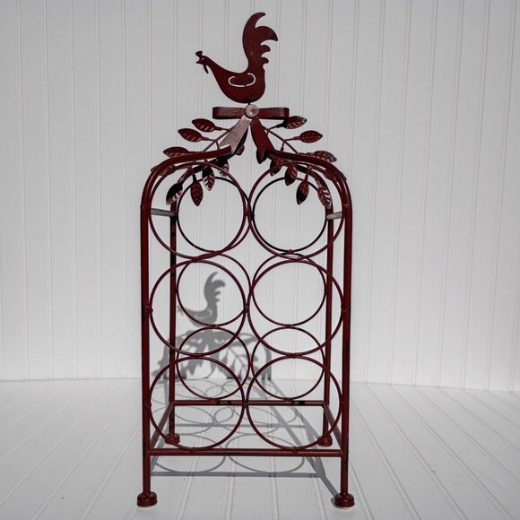 Metal Wine Rack 6 Bottle Holder Red Rooster French Country Kitchen Chicken Decor - Picture 2 of 16